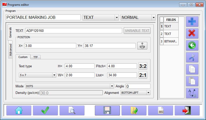 AC500 marking program screen