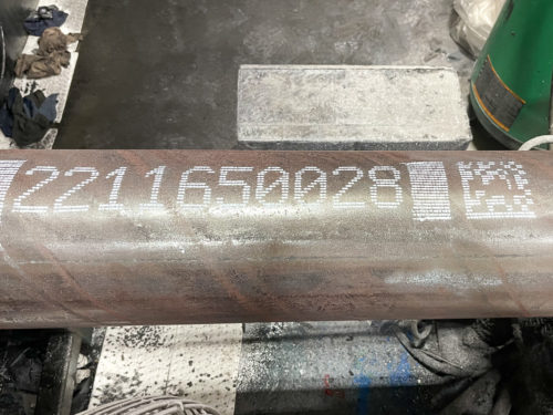 2D Data Matrix Codes Printed On Steel Pipe