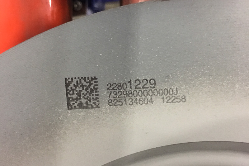2D bar codes for automotive part traceability.