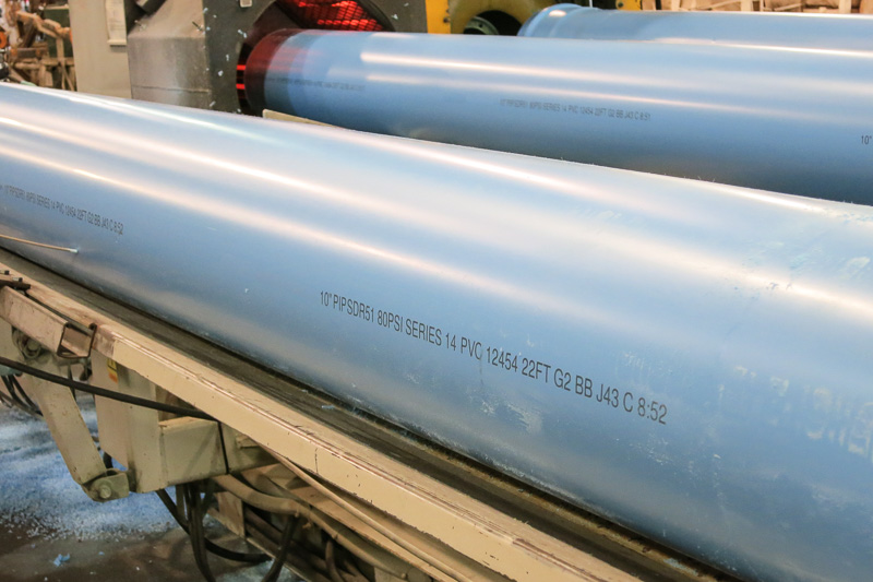 High resolution ink jet printing on PVC irrigation pipe.