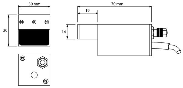 Dimensiones del cabezal de la impresora de puntos EDS
