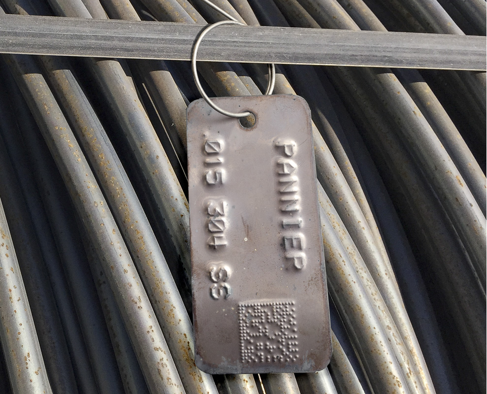 2D bar code tracking tags for wire rod coils