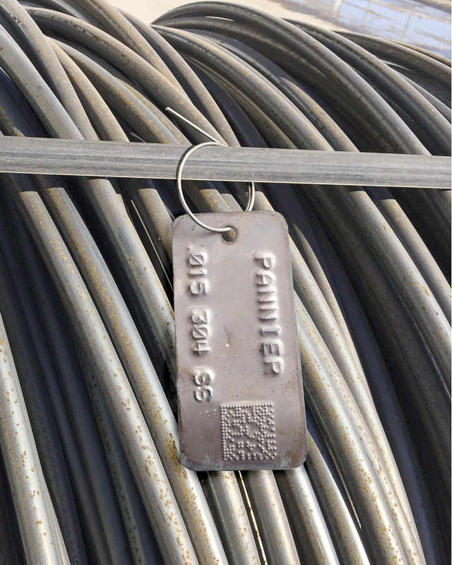 2D bar code tracking tags for wire rod coils