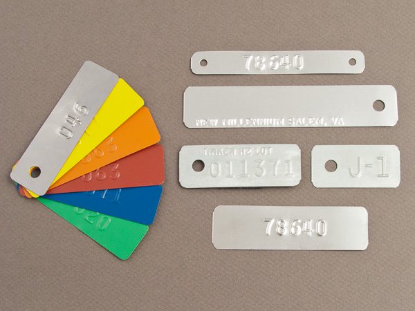 Model 416 embossed colored metal tags